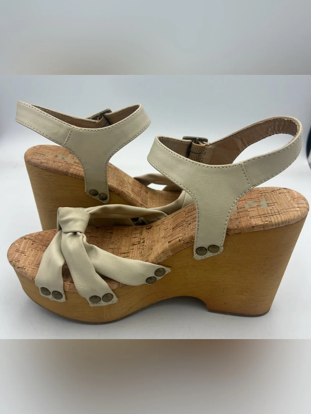 KORKS Dawson Wedge Wood Platform  Boho Style Cream Sandal Women’s Size 8 NEW